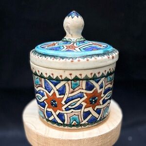Vintage Moroccan Safi Ceramic Lidded Ginger Jar - Geometric Star Pattern